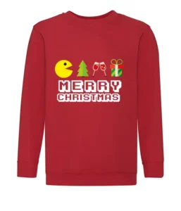 Felpa Natale bambini stampa pacman felpa di natale rossa stampa pacman