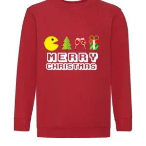 felpa di natale rossa stampa pacman